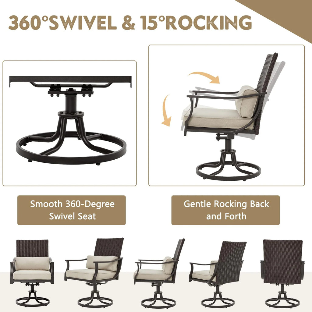 Outdoor Patio Dining Set with Swivel Chairs, Dining Table with Umbrella Hole, Metal Patio Furniture for Backyard Deck Patio