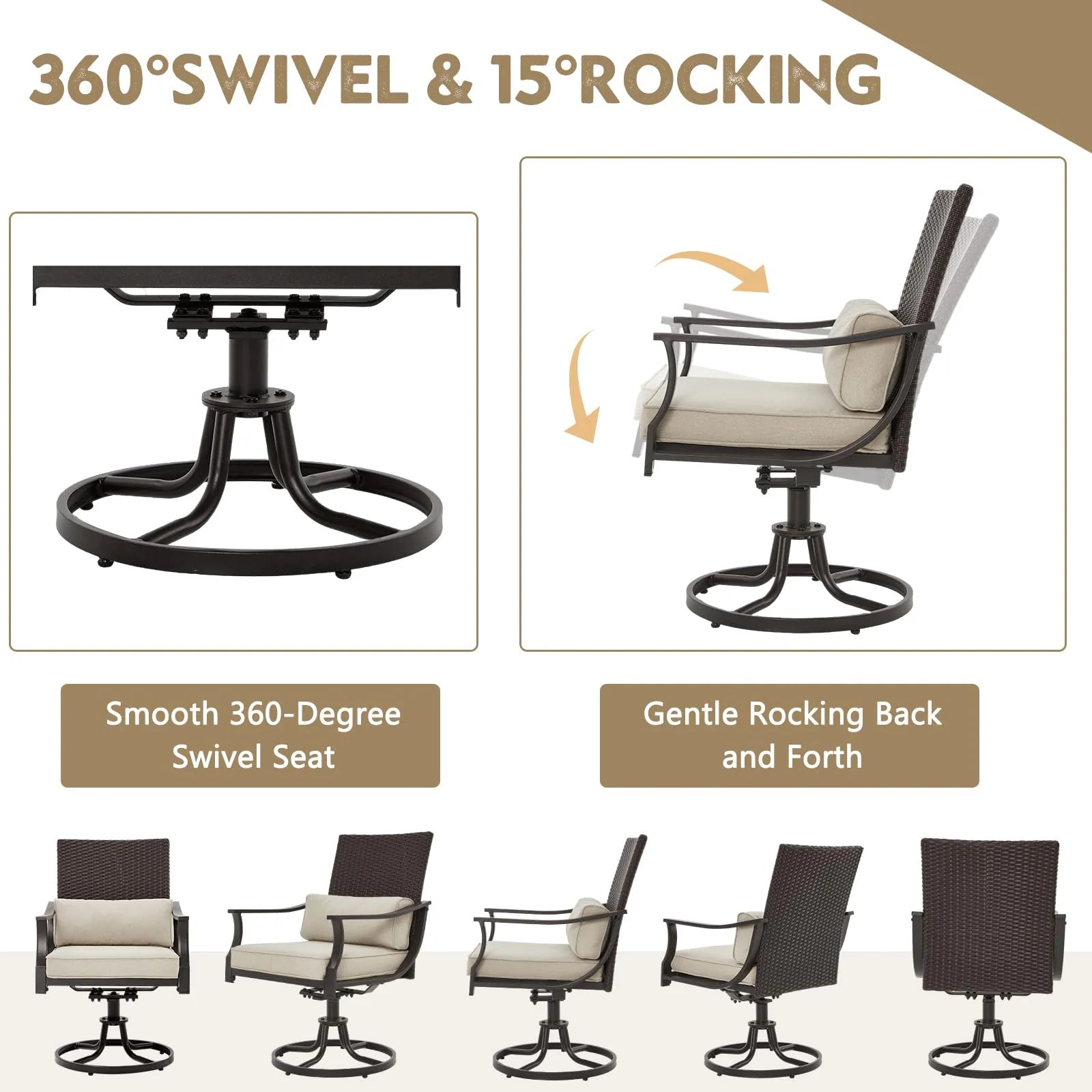Outdoor Patio Dining Set with Swivel Chairs, Dining Table with Umbrella Hole, Metal Patio Furniture for Backyard Deck Patio