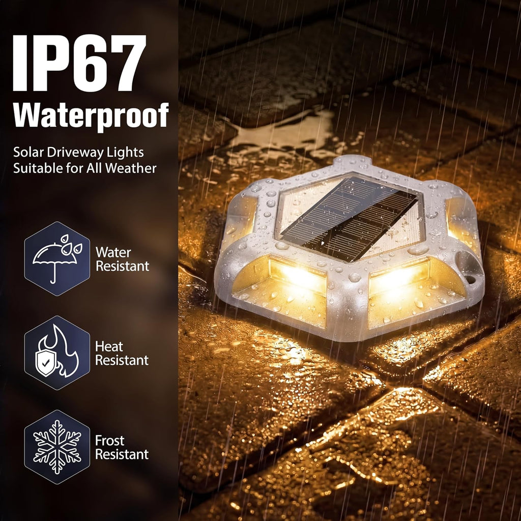 12-Pack Solar Driveway & Deck Lights, Dual-Color Waterproof