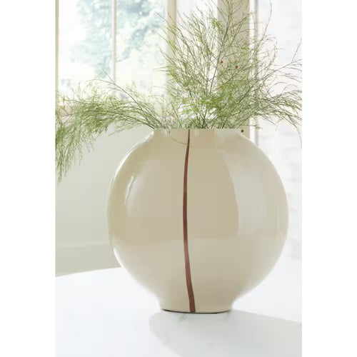 Sheabourne 13 In. H Beige Glass round Decorative Vase