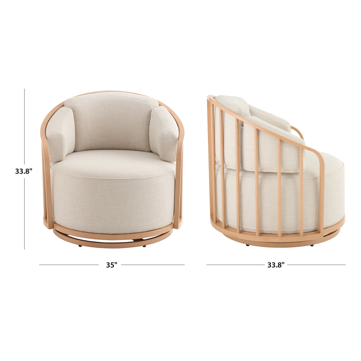 Cream Linen-Look Swivel Birdcage Accent Chair