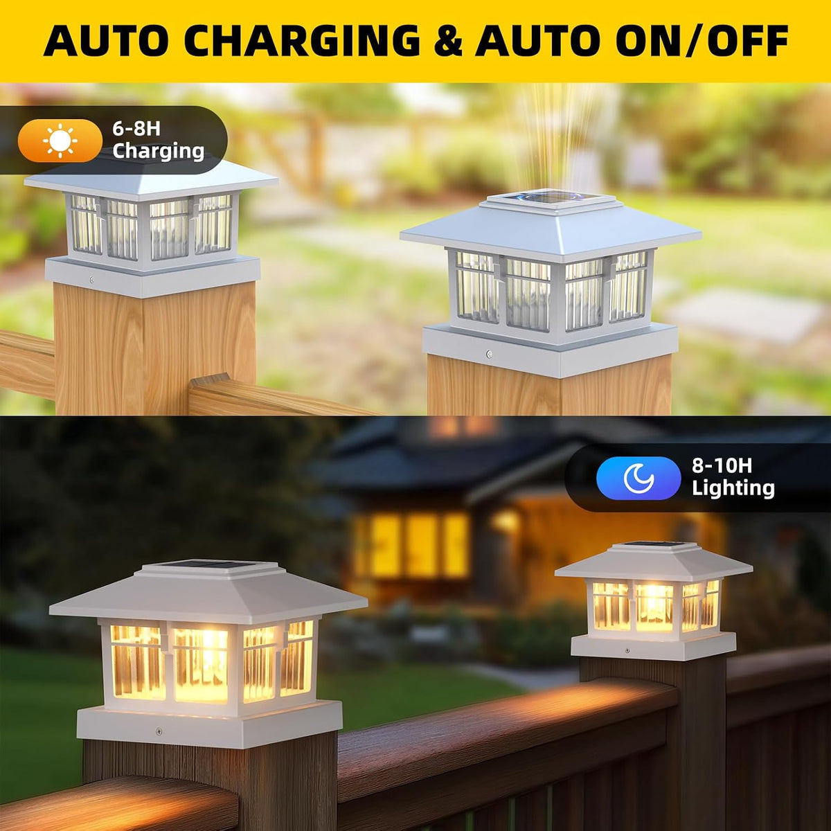 4-Pack Classic Solar Post Cap Lights, Warm & Cool White