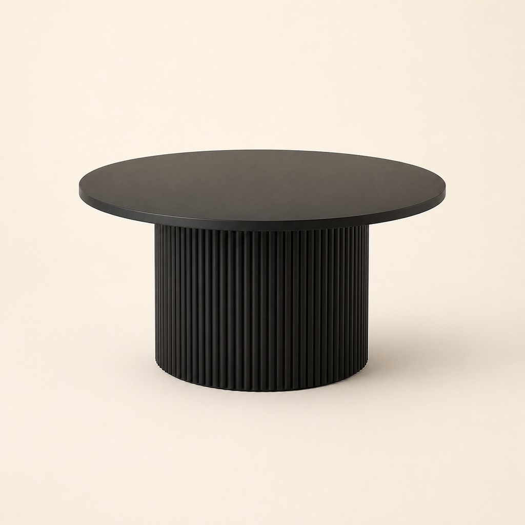 Black Fluted Pedestal Coffee Table, 23.6-Inch