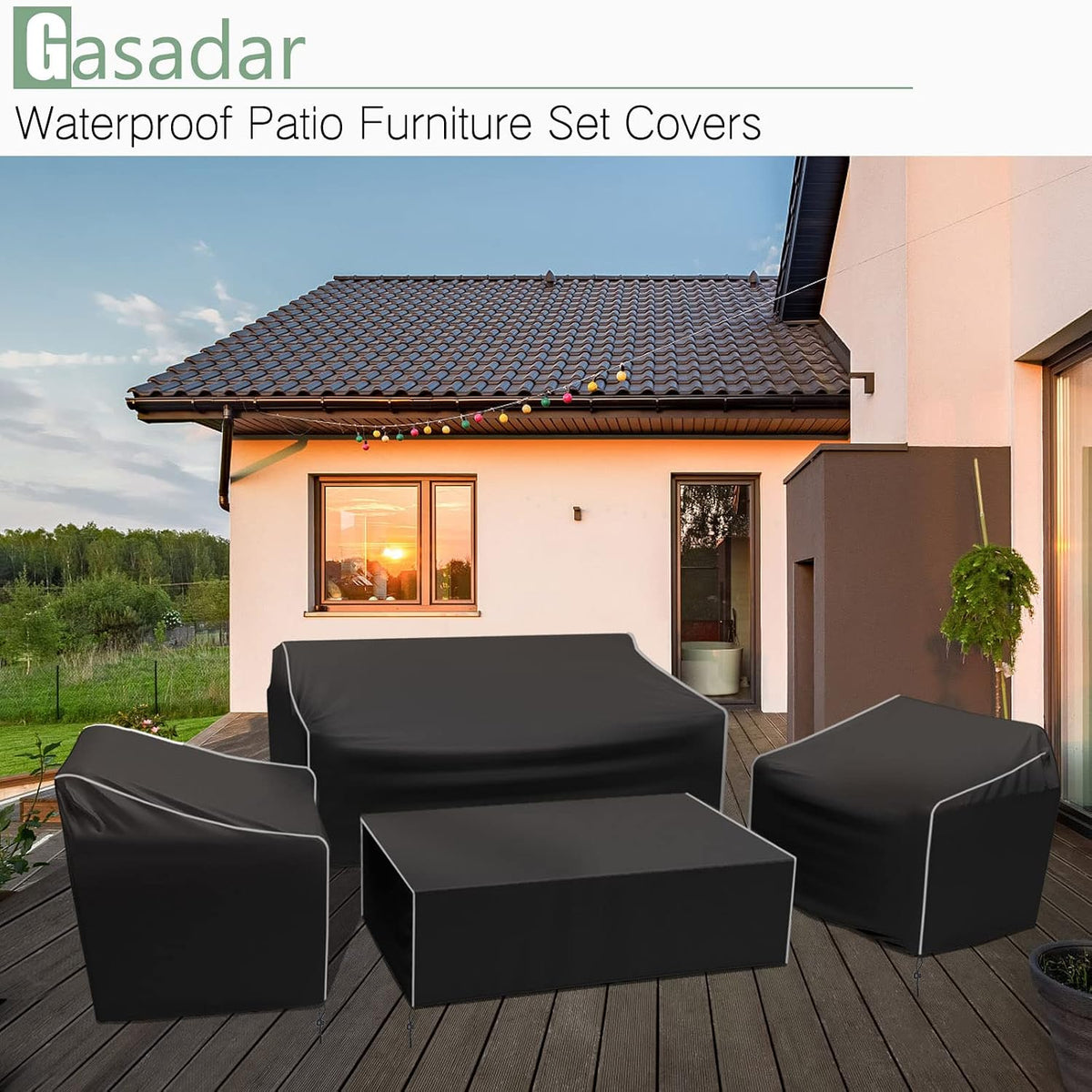 4-Piece 600D Waterproof Patio Furniture Cover Set, Black