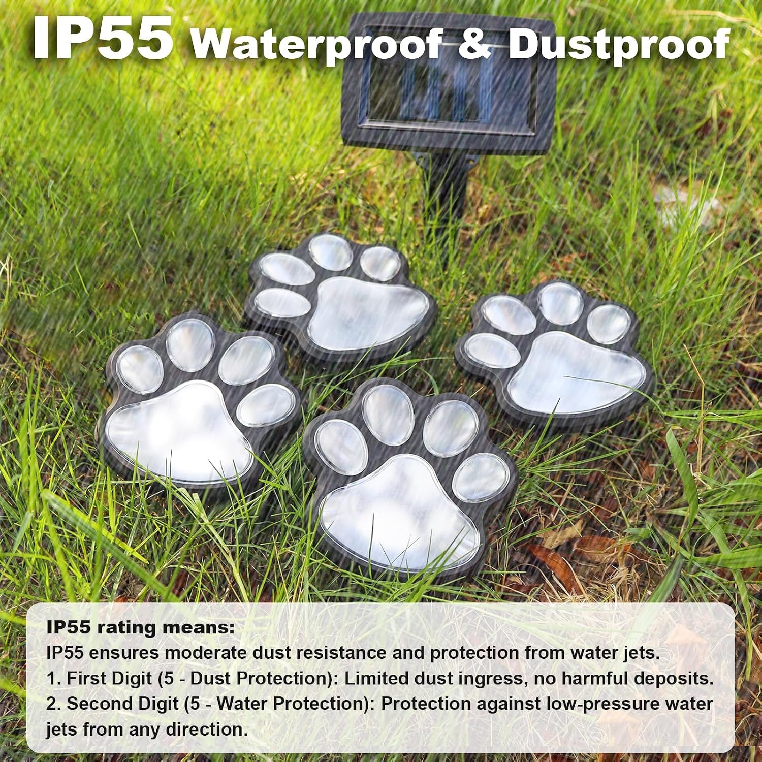 4-Pack Solar Paw Print Pathway Lights, IP55 Waterproof