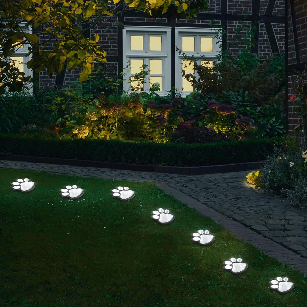 4-Pack Solar Paw Print Pathway Lights, IP55 Waterproof