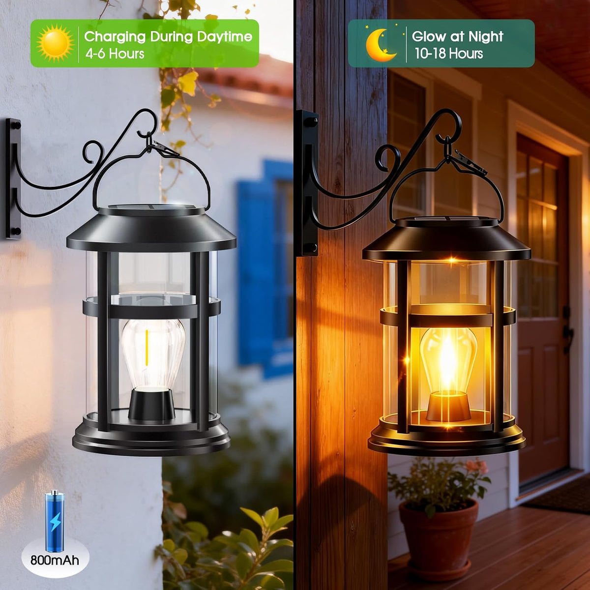 Classic Hanging Solar Lantern with Wall-Mount Hook