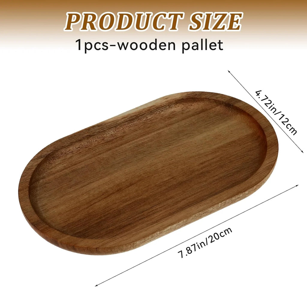 Oval Charcuterie Plates 7.8”×4.6” Wooden Serving Trays Board Decorative Tray Natural Wood Serving Platters Small Oval Wood Plate Bathroom Counter Tray for Kitchen Bathroom(Acacia Wood)
