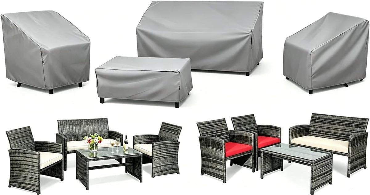 4-Piece 600D Waterproof Patio Furniture Cover Set, Gray