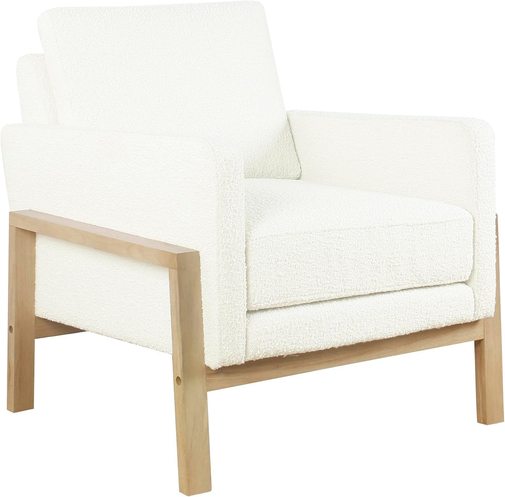 Cream Bouclé Accent Chair with Natural Wood Frame