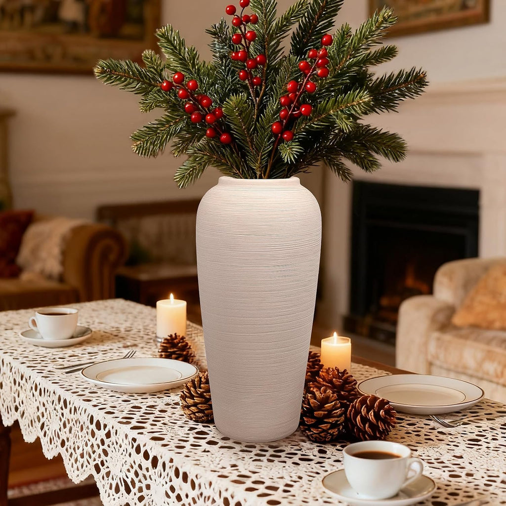 Tall Ceramic Vase 12 Inch Neutral Textured Vase,Cream Vase for Home Decor