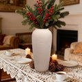 Tall Ceramic Vase 12 Inch Neutral Textured Vase,Cream Vase for Home Decor