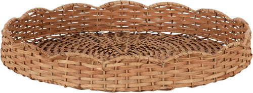 Wavley Modern round Scalloped Woven Rattan Tray, 18 Inch Diameter, Natural Rattan, Decorative Wavy Boho Tray for Use as Versatile Ottoman Tray or Serving Platter