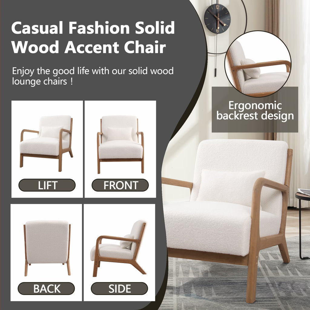 Ivory Textured Accent Chair with Solid Wood Frame