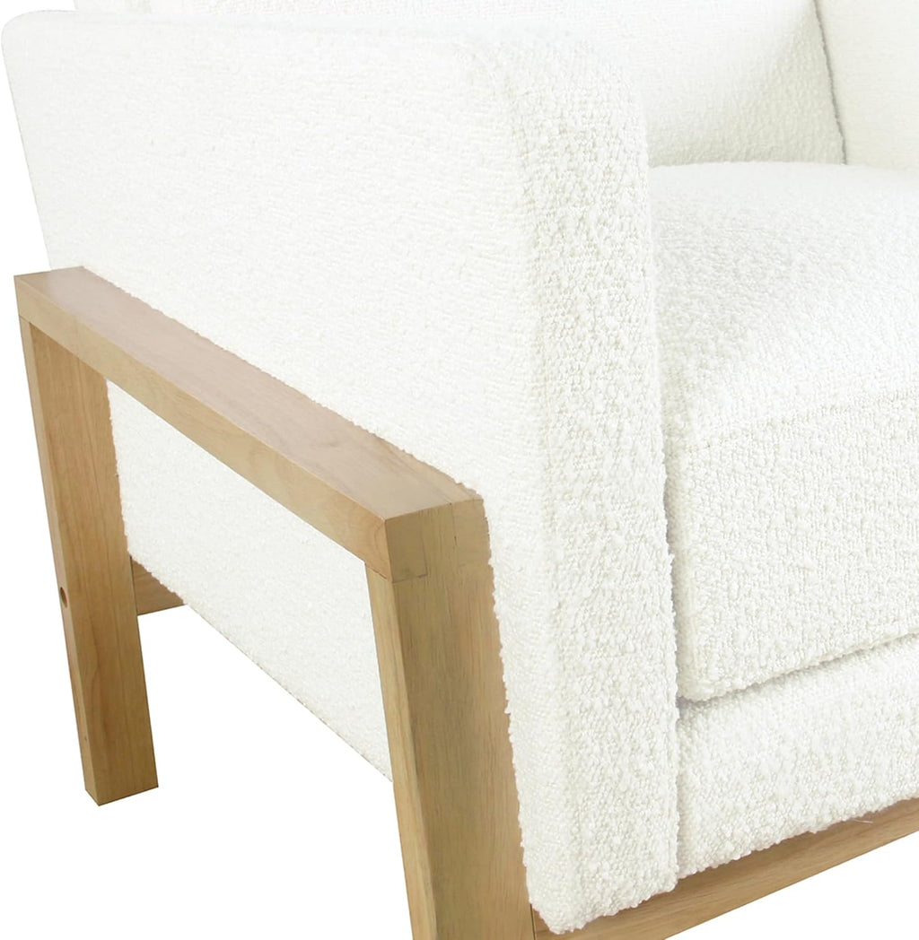 Cream Bouclé Accent Chair with Natural Wood Frame
