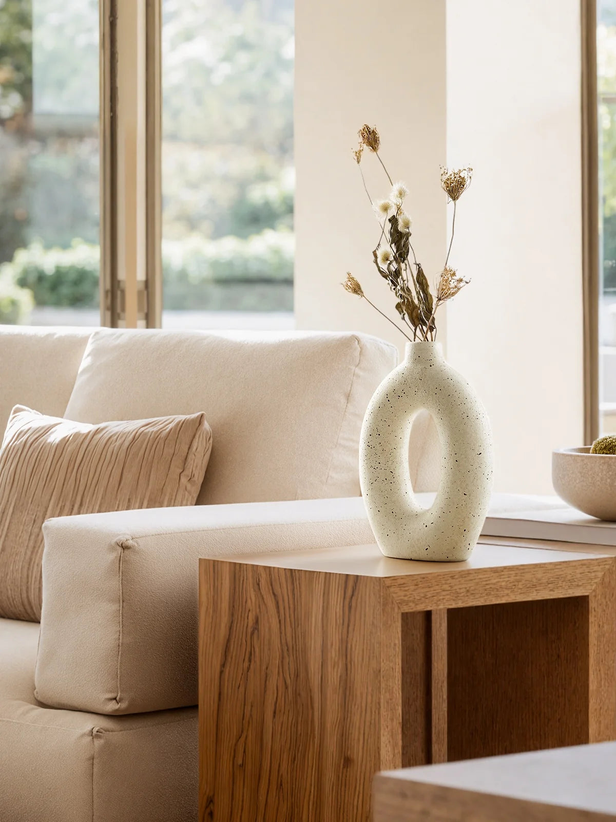 LE TAUCI 10.5" & 8.5" Ceramic Vases, Set of 2 White Ring Donut Vase, Modern Neutral Farmhouse Vase for Home Decor, Flower Vase for Table Centerpiece, Living Room, Shelf & Entryway