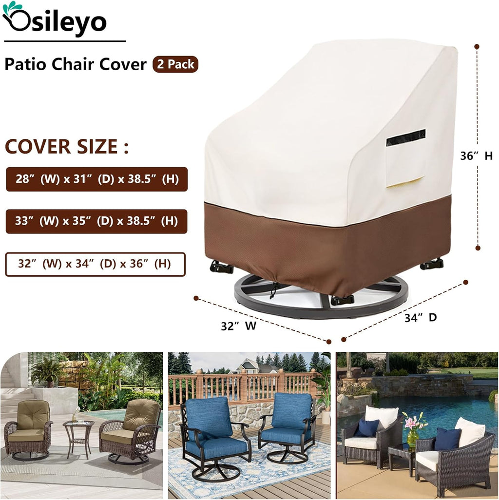 Waterproof Swivel Lounge Chair Covers, 2-Pack, 32 x 34 x 34 Inches