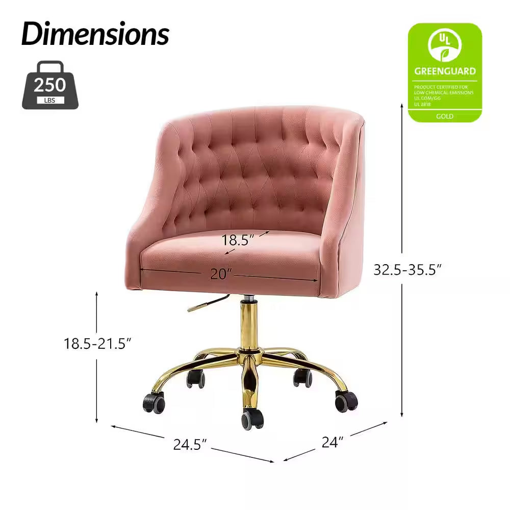 Mid-Century Pink Velvet Tufted Office Chair
