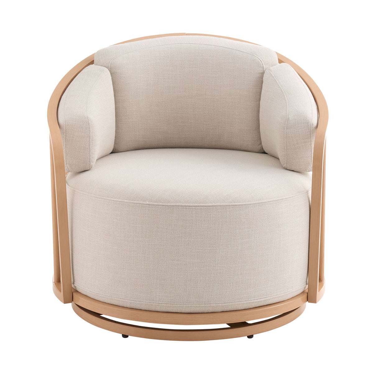 Cream Linen-Look Swivel Birdcage Accent Chair