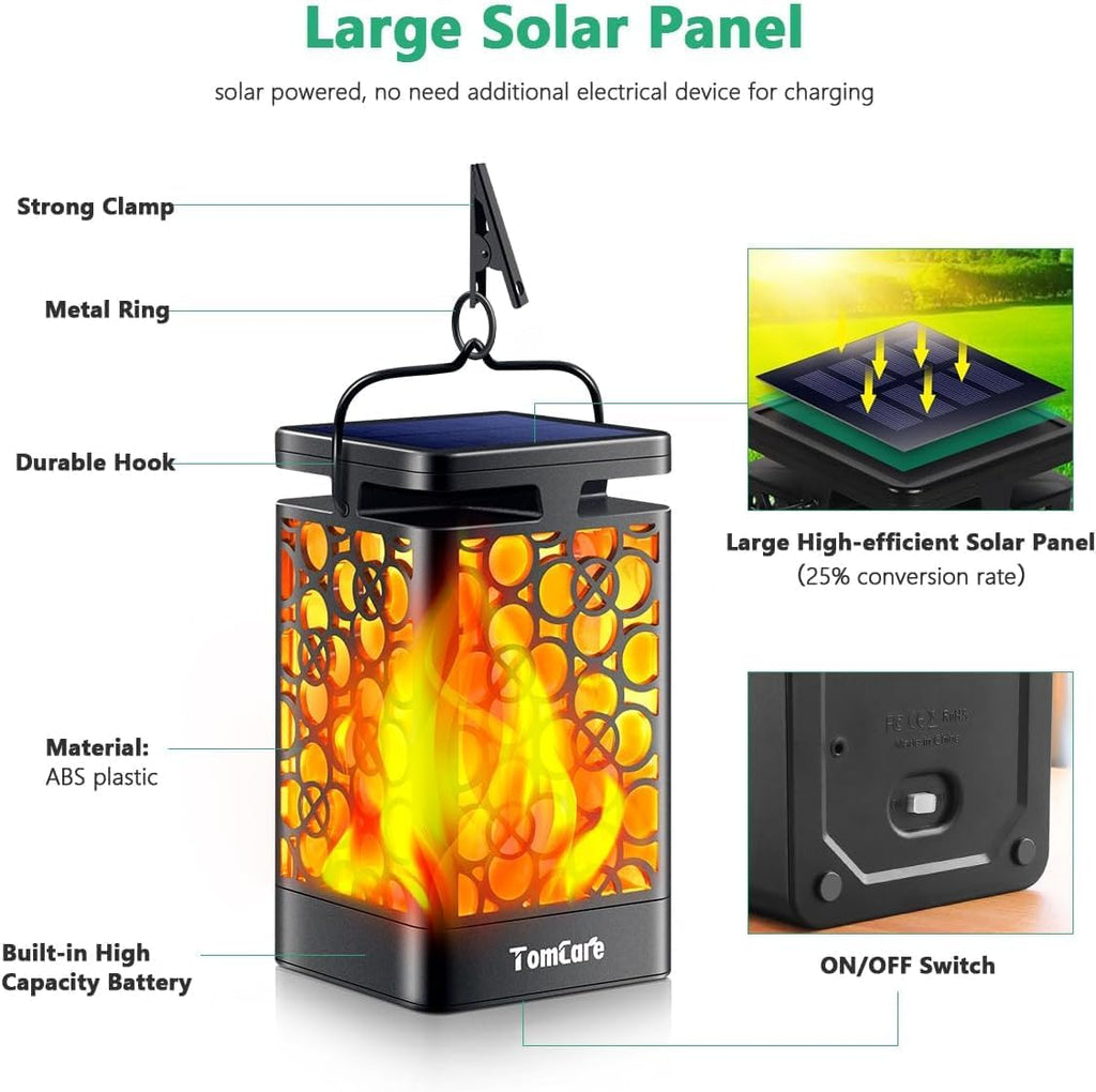 2-Pack Solar Flickering Flame Lanterns, IP65 Waterproof