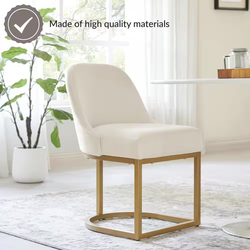 Set of 2 White Linen Barrel Dining Chairs with Gold Base
