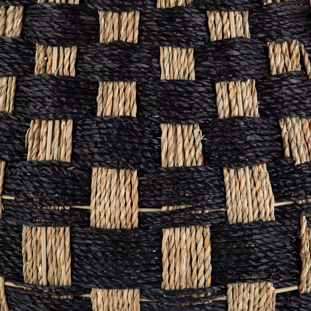 Large round Seagrass Storage Baskets with Handles, Checkered Black/Natural, 2 Pack