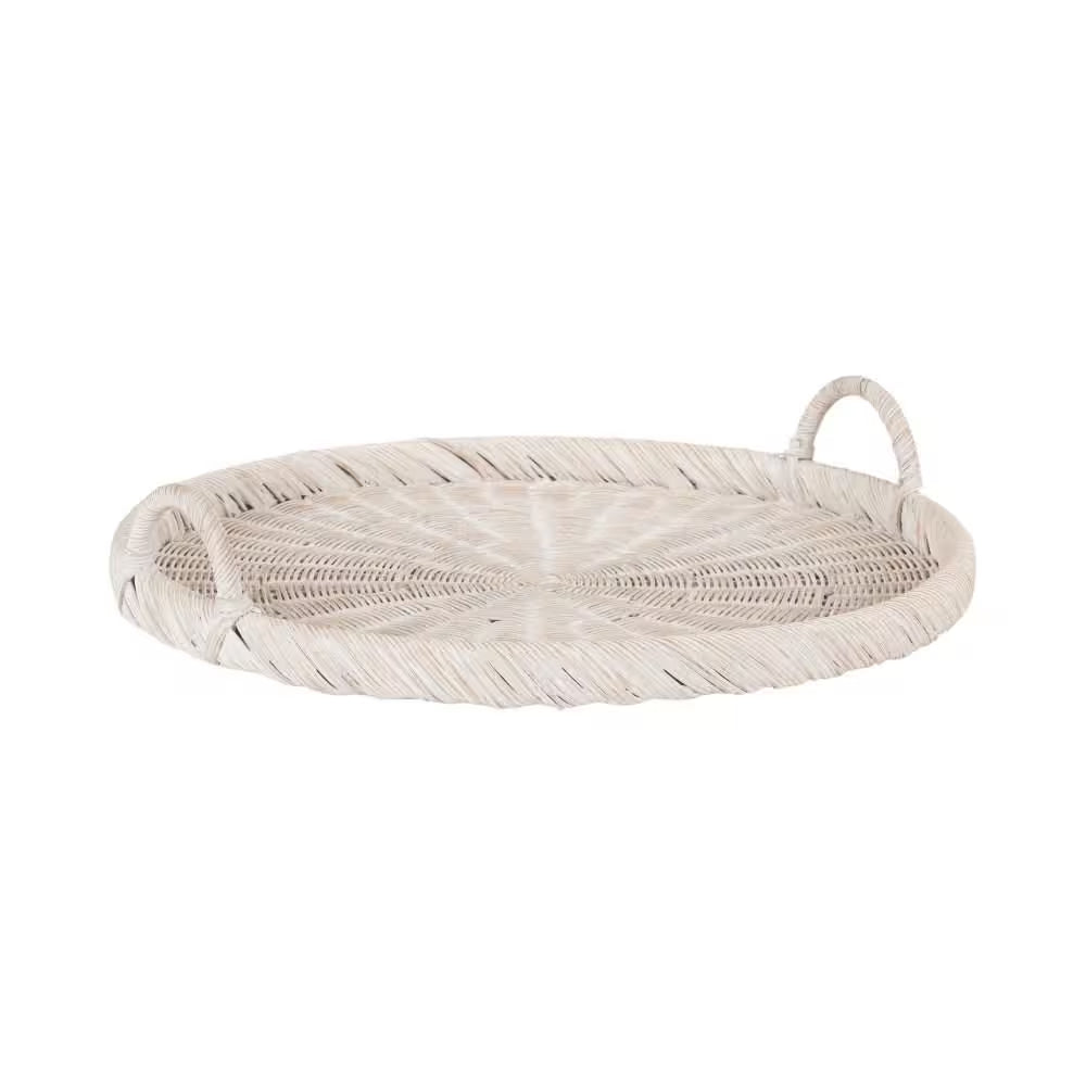 Cormont White round 22 In. Rattan Decorative Tray