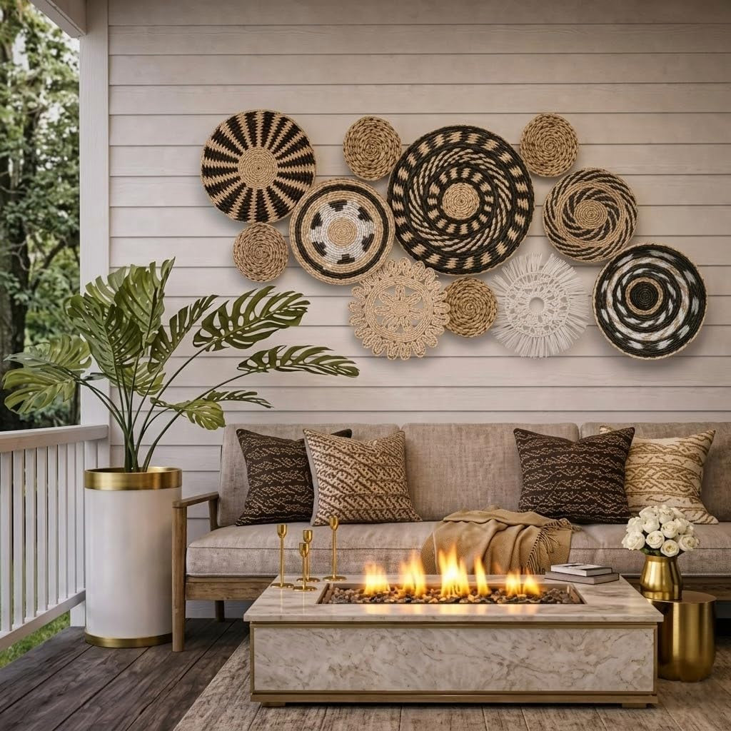 11-Piece (Retro) Boho Wall Basket Decor – Handmade Woven Wall Baskets, Bohemian Farmhouse Wall Art, Rustic Hanging Basket Set for Living Room, Bedroom & Kitchen Summer Decoration
