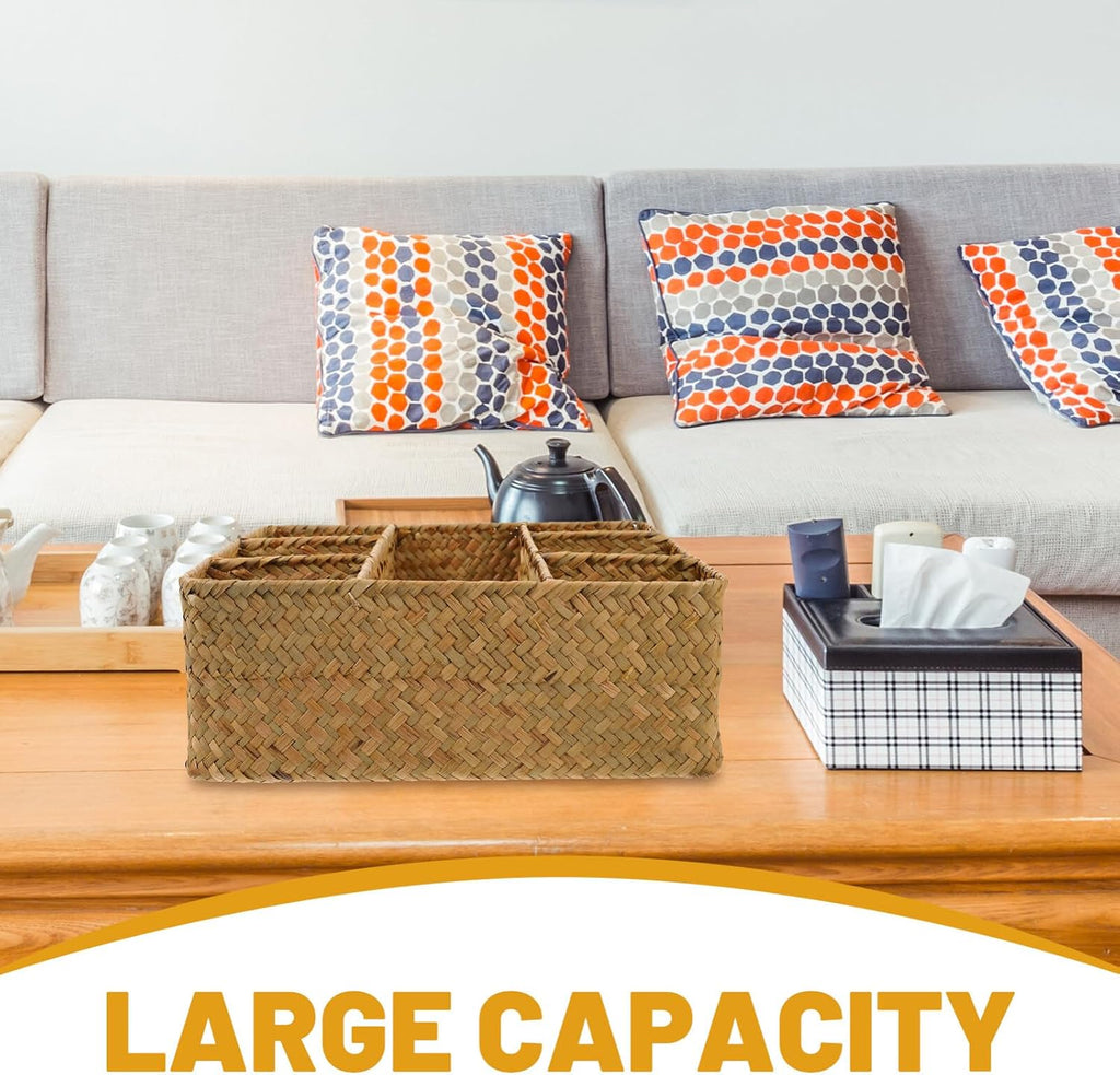 Woven Storage Box with Dividers 10.82 X 10.70 X 3.93 in Organizer Storage Box for Kitchen Utensils Desktop Sundries Home Basket for Countertop Cabinet Drawer