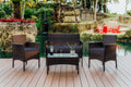 Wicker Patio Furniture - 4 Piece Set with 2 Chairs, Loveseat, Glass Top Coffee Table, Outdoor Furniture for Backyard, Pool or Porch (Brown/Navy)