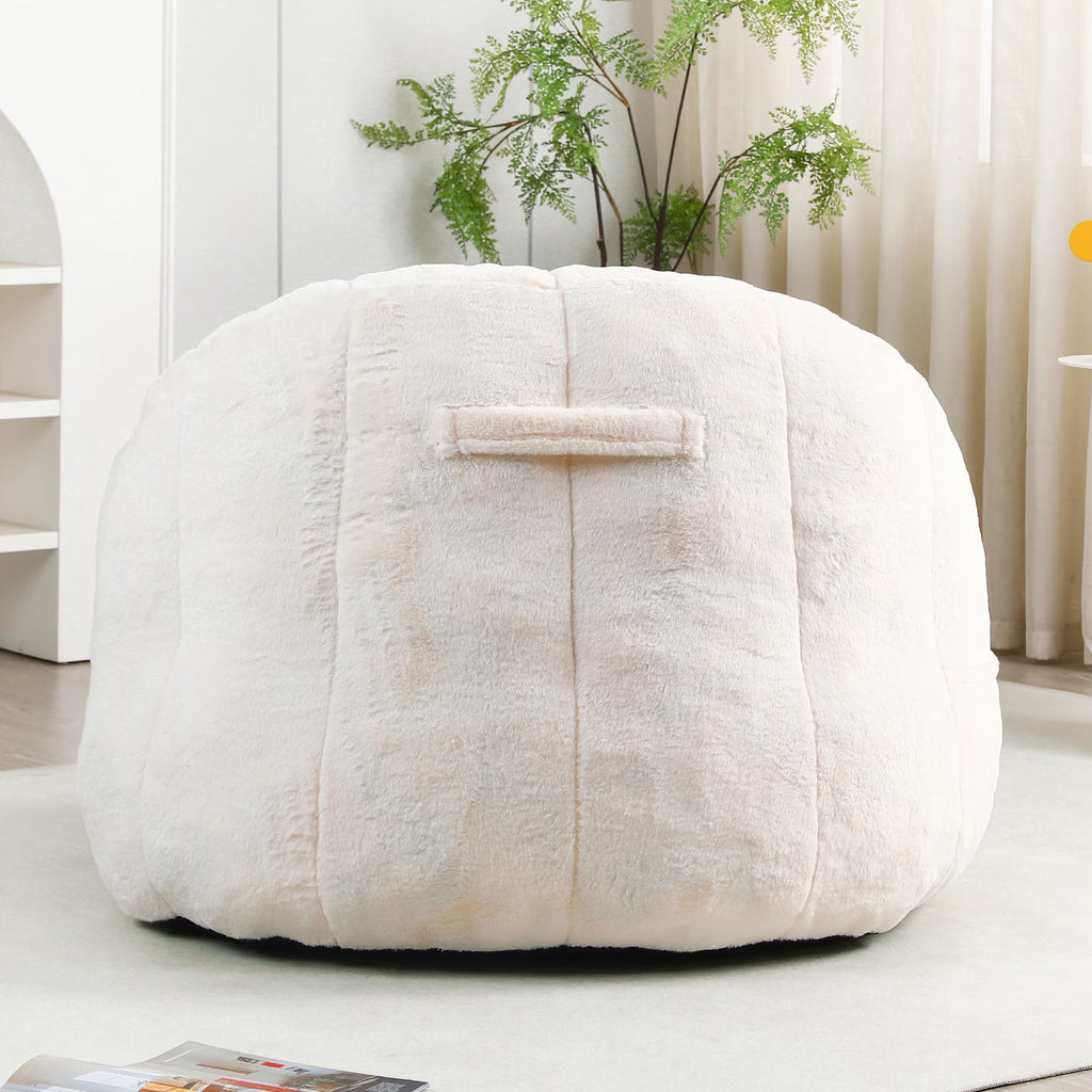Oversized White Faux Fur Memory Foam Bean Bag Chair