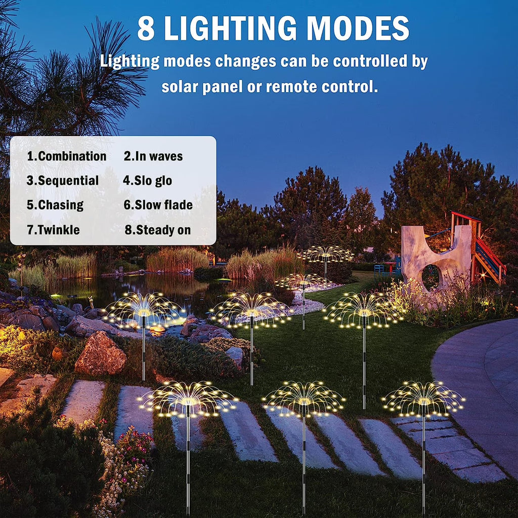 Solar Firework Garden Lights, 4-Pack, 120 LEDs Each, Warm White