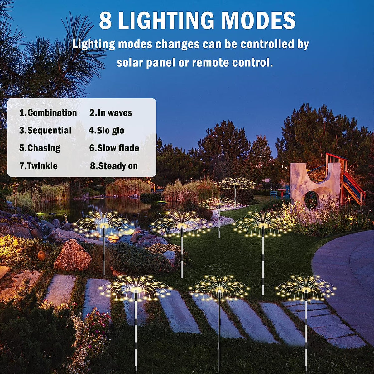 Solar Firework Garden Lights, 4-Pack, 120 LEDs Each, Warm White