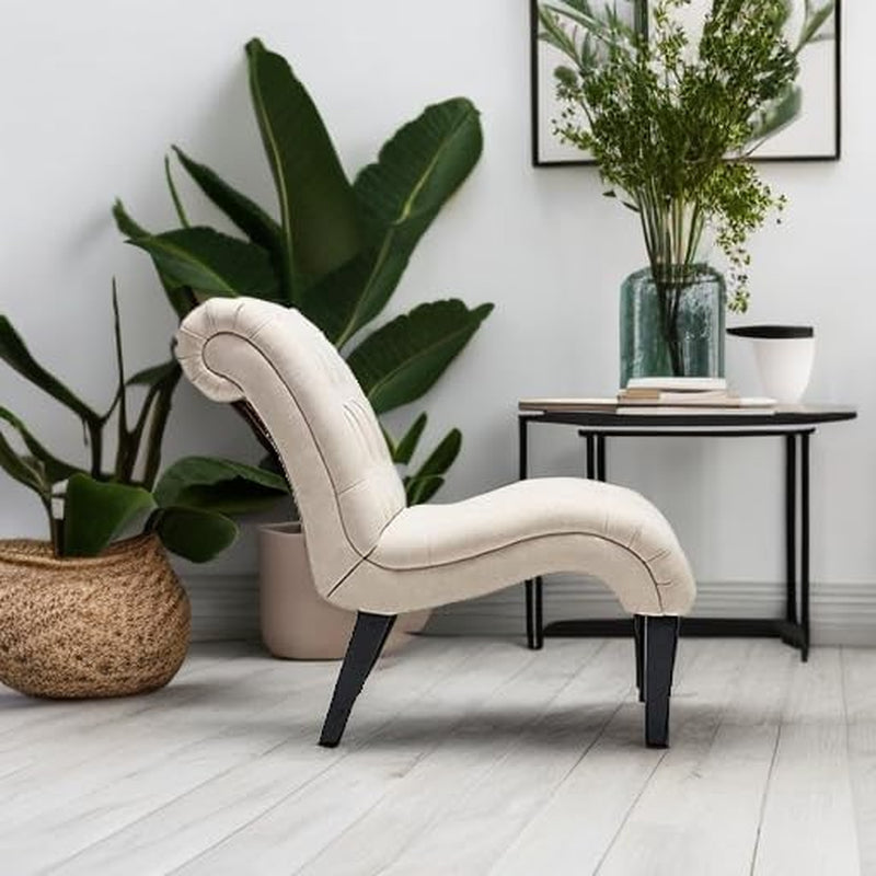 Ivory Tufted Linen Lounge Chair