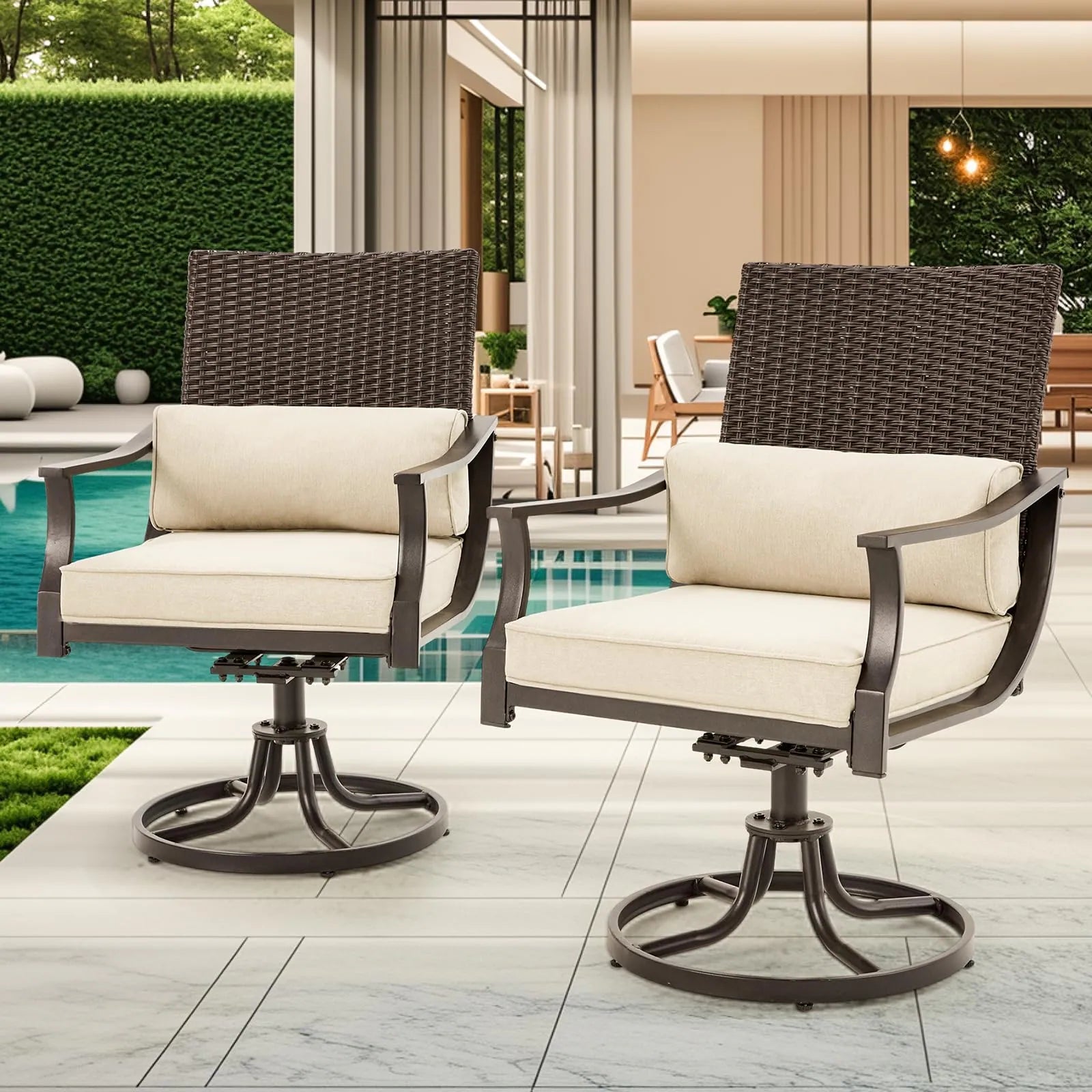 Outdoor Patio Dining Set with Swivel Chairs, Dining Table with Umbrella Hole, Metal Patio Furniture for Backyard Deck Patio