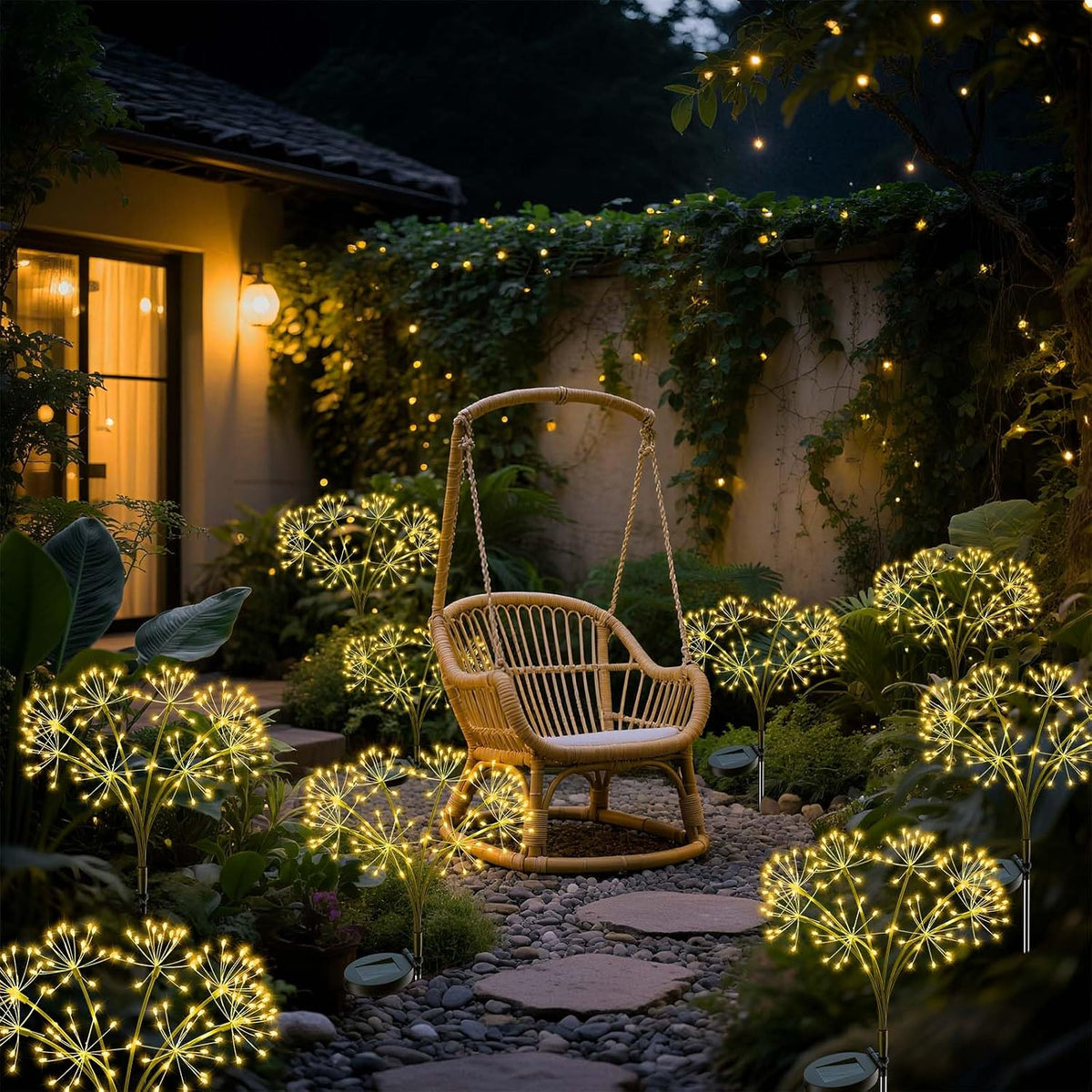 Solar Firework Garden Lights, 2-Pack, 160 LEDs, Warm White