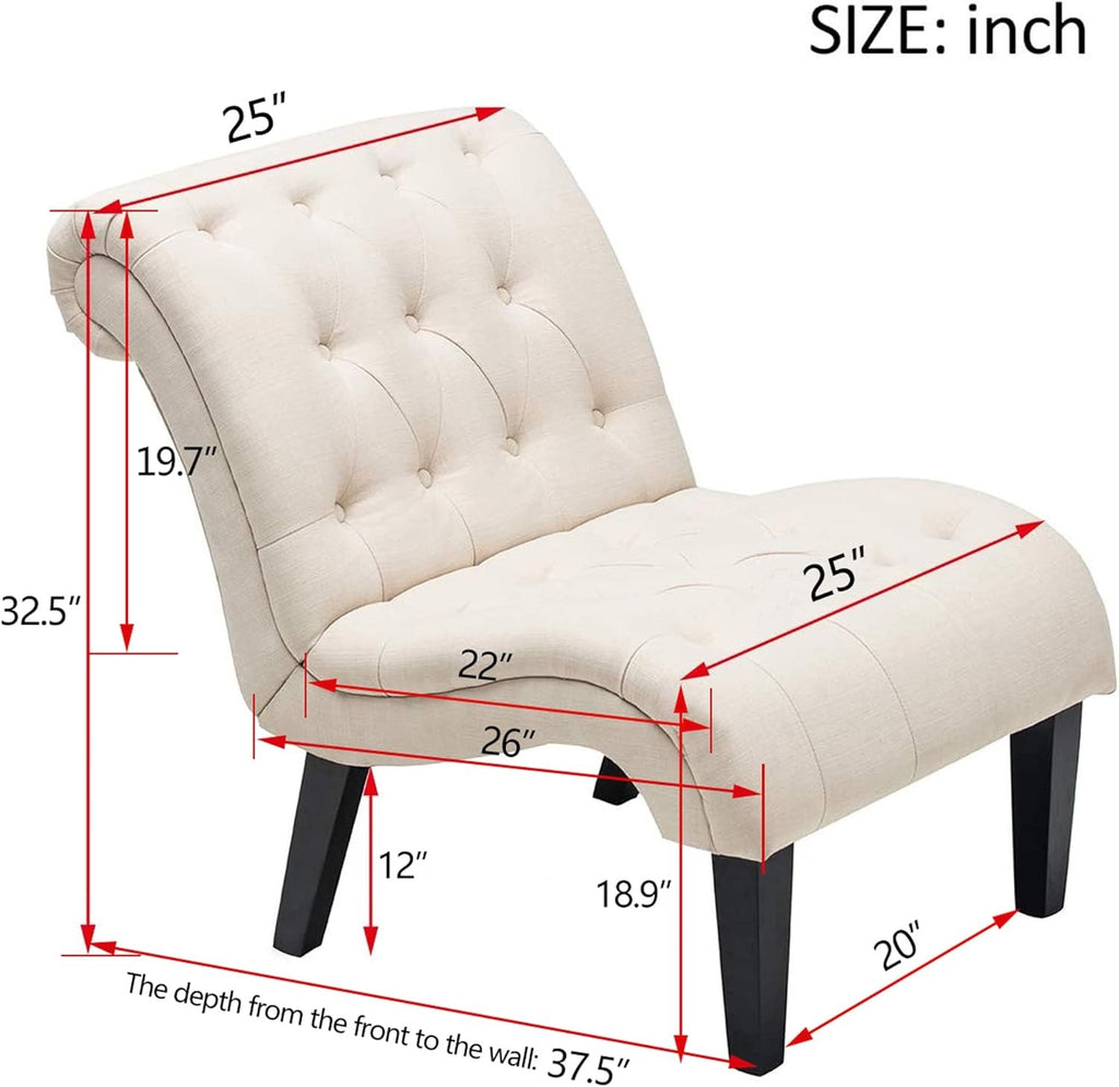 Ivory Tufted Linen Lounge Chair