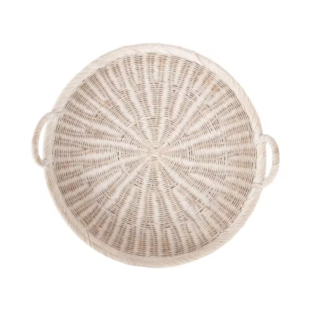 Cormont White round 22 In. Rattan Decorative Tray