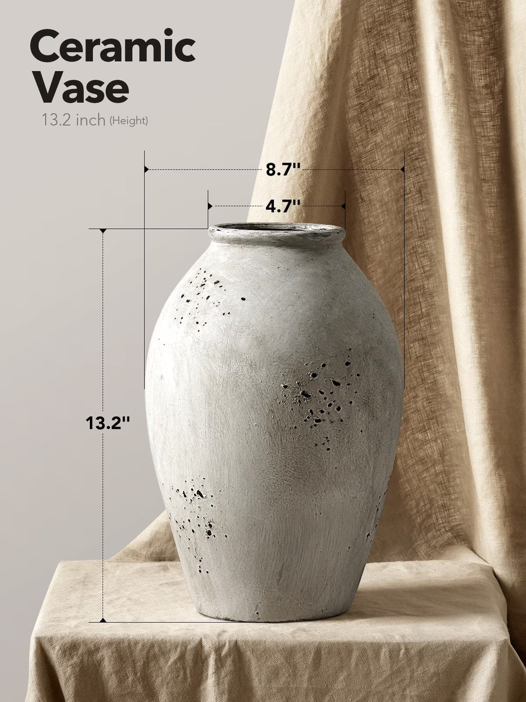 LE TAUCI Ceramic Vase, 13.2 Inch Tall Large Ceramic Vase for Flowers, Rustic Farmhouse Flower Vase for Living Room, Console Table, Entryway and Centerpiece Decor, Speckled Gray Vase