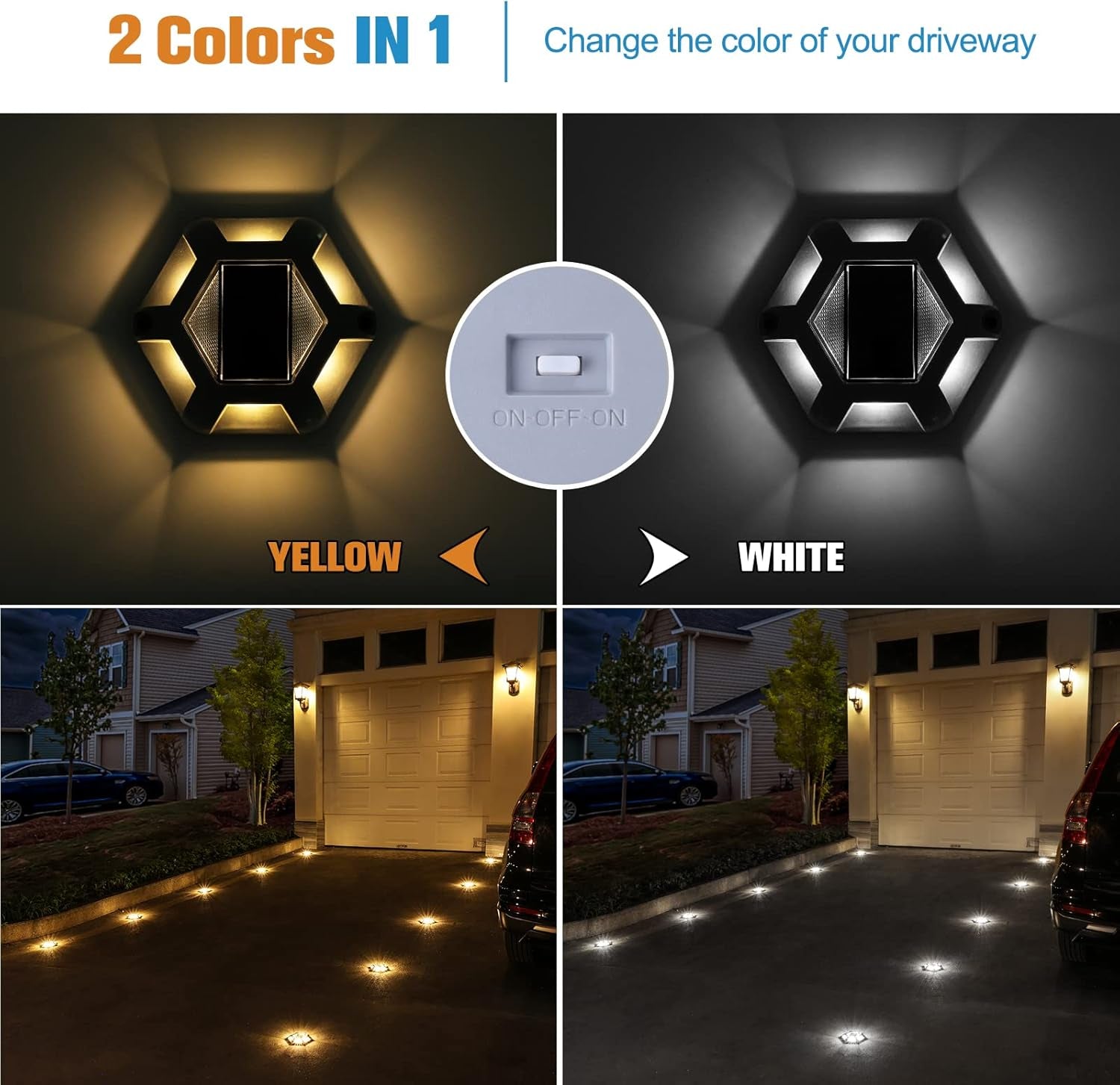 12-Pack Solar Driveway & Deck Lights, Dual-Color Waterproof