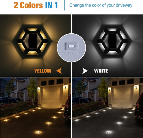 12-Pack Solar Driveway & Deck Lights, Dual-Color Waterproof