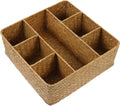 Woven Storage Box with Dividers 10.82 X 10.70 X 3.93 in Organizer Storage Box for Kitchen Utensils Desktop Sundries Home Basket for Countertop Cabinet Drawer