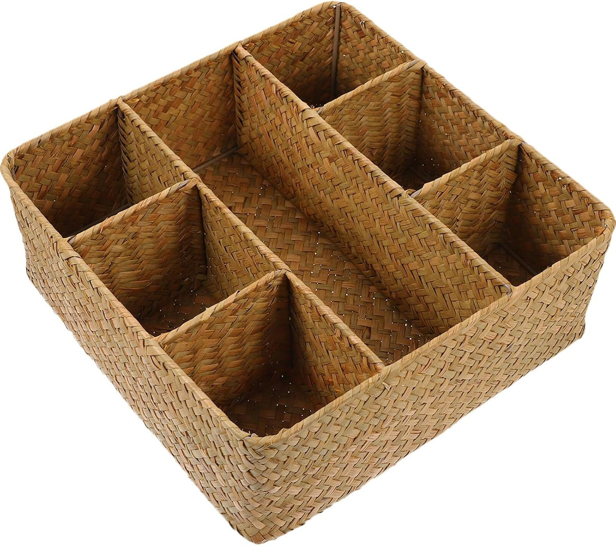 Woven Storage Box with Dividers 10.82 X 10.70 X 3.93 in Organizer Storage Box for Kitchen Utensils Desktop Sundries Home Basket for Countertop Cabinet Drawer