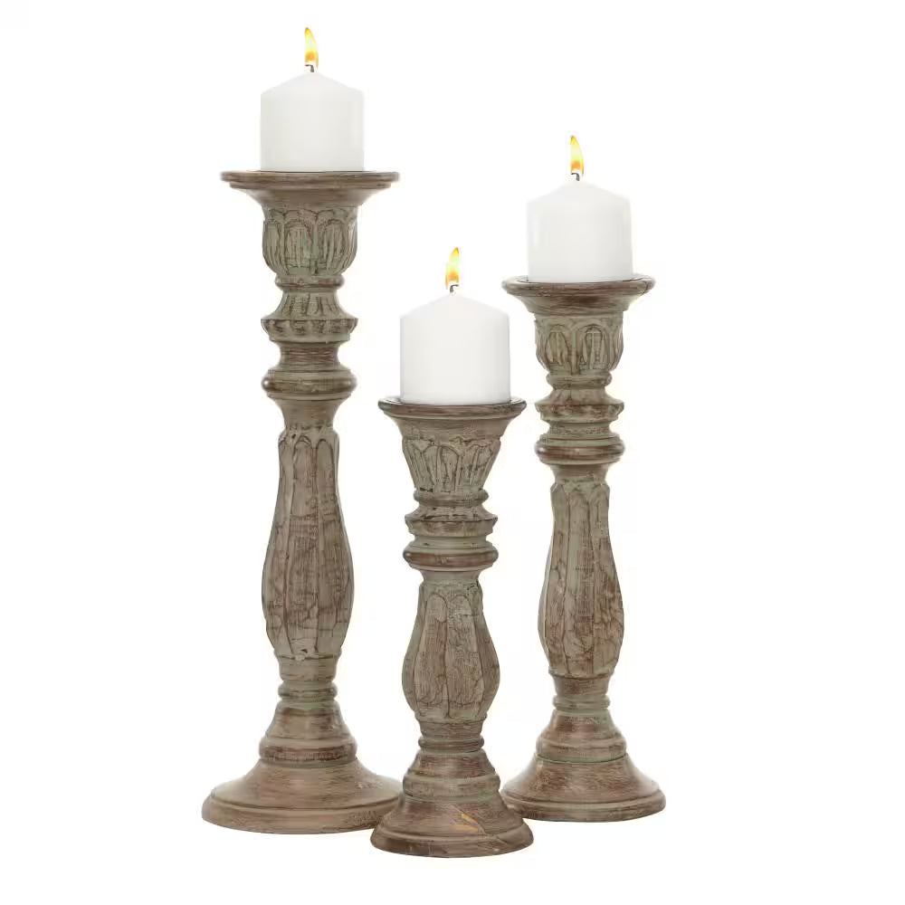 Brown Mango Wood Candle Holder (Set of 3)