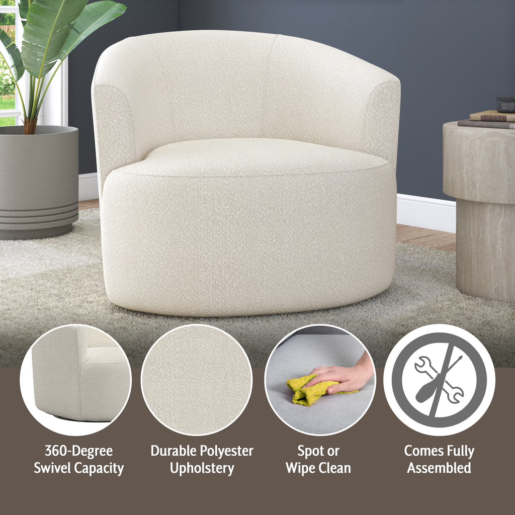 Cream Bouclé Swivel Barrel Chair