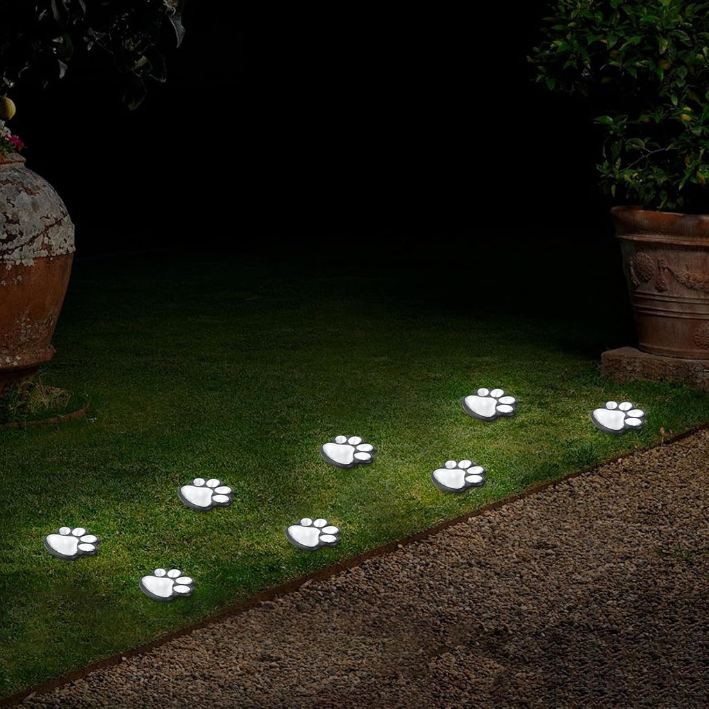 4-Pack Solar Paw Print Pathway Lights, IP55 Waterproof