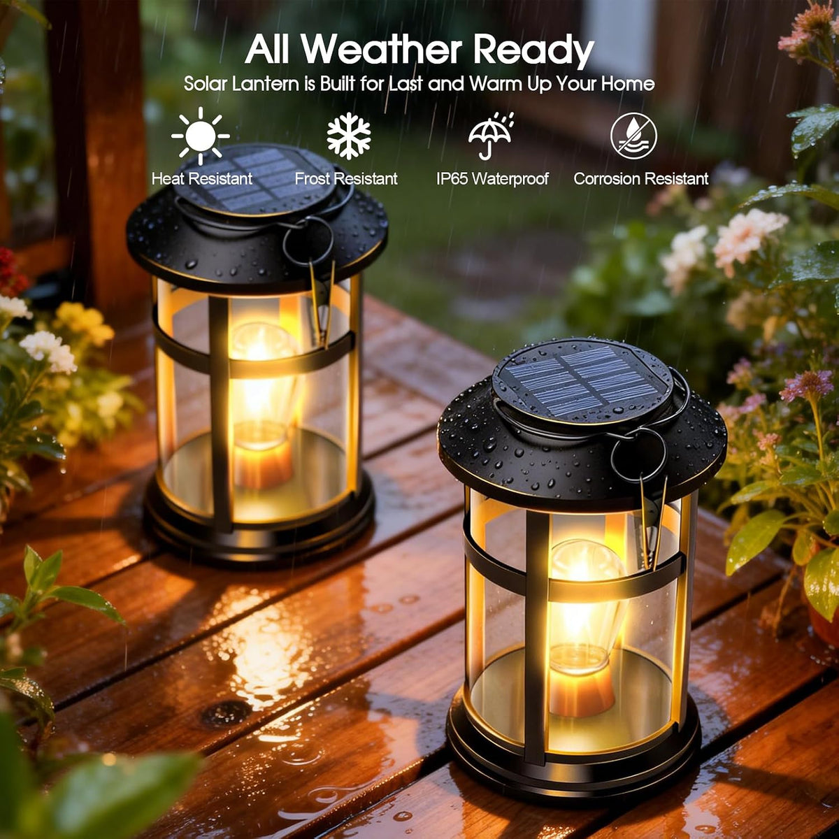 Classic Hanging Solar Lantern with Wall-Mount Hook