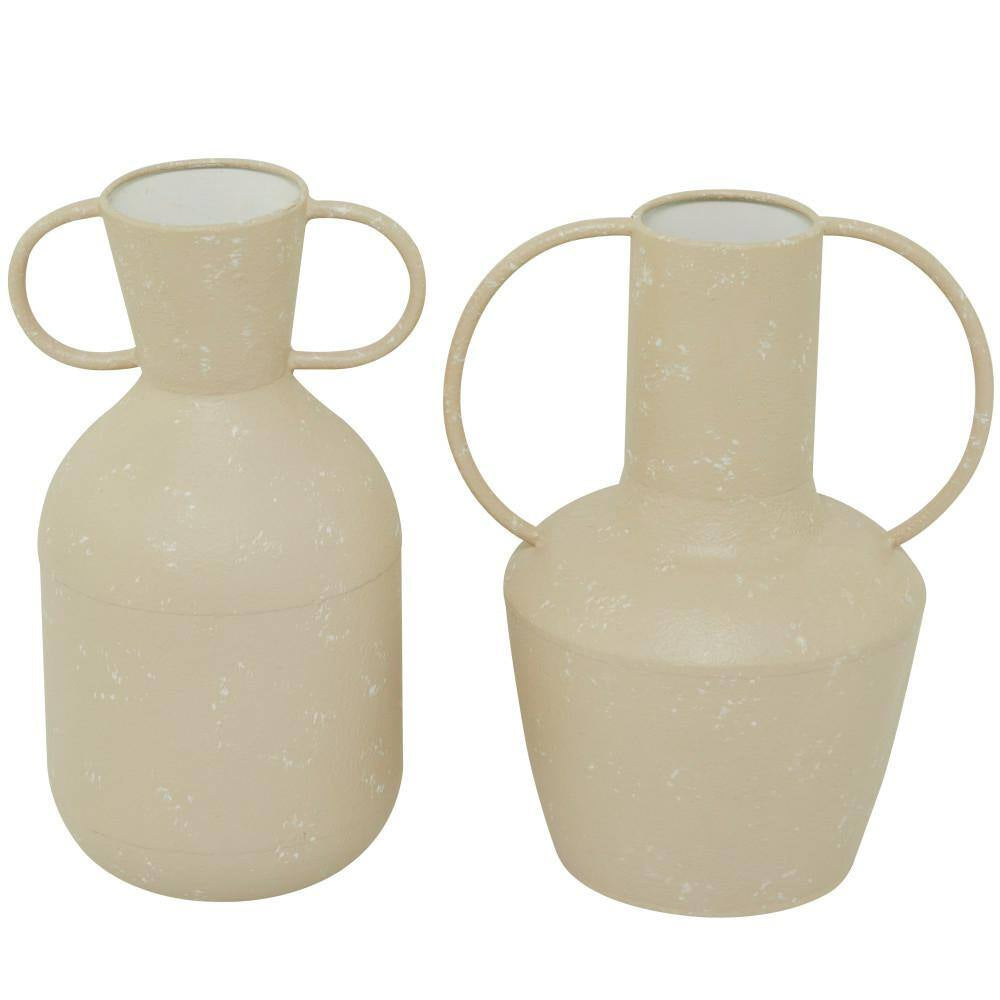Beige Metal Decorative Vase with Handles (Set of 2)