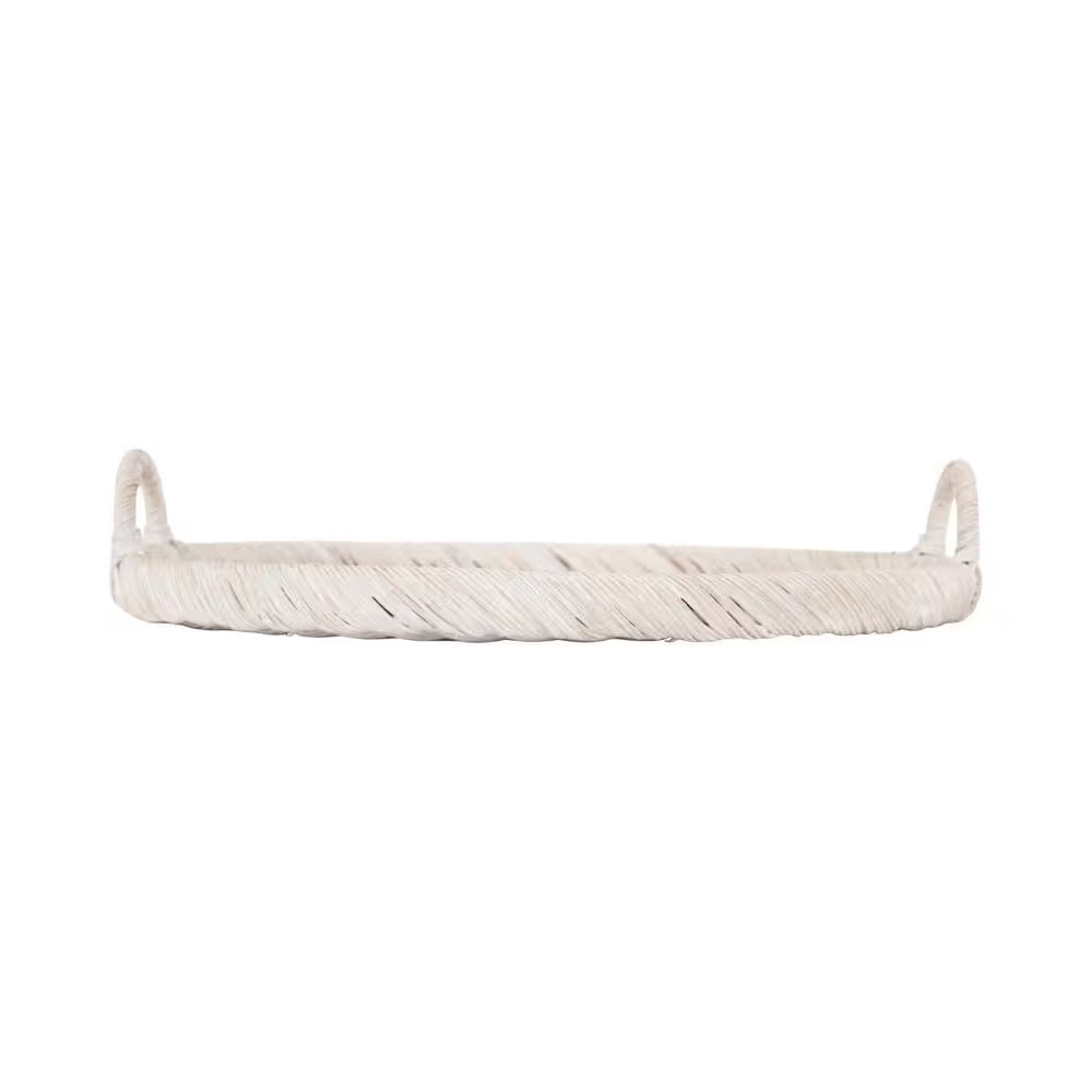 Cormont White round 22 In. Rattan Decorative Tray