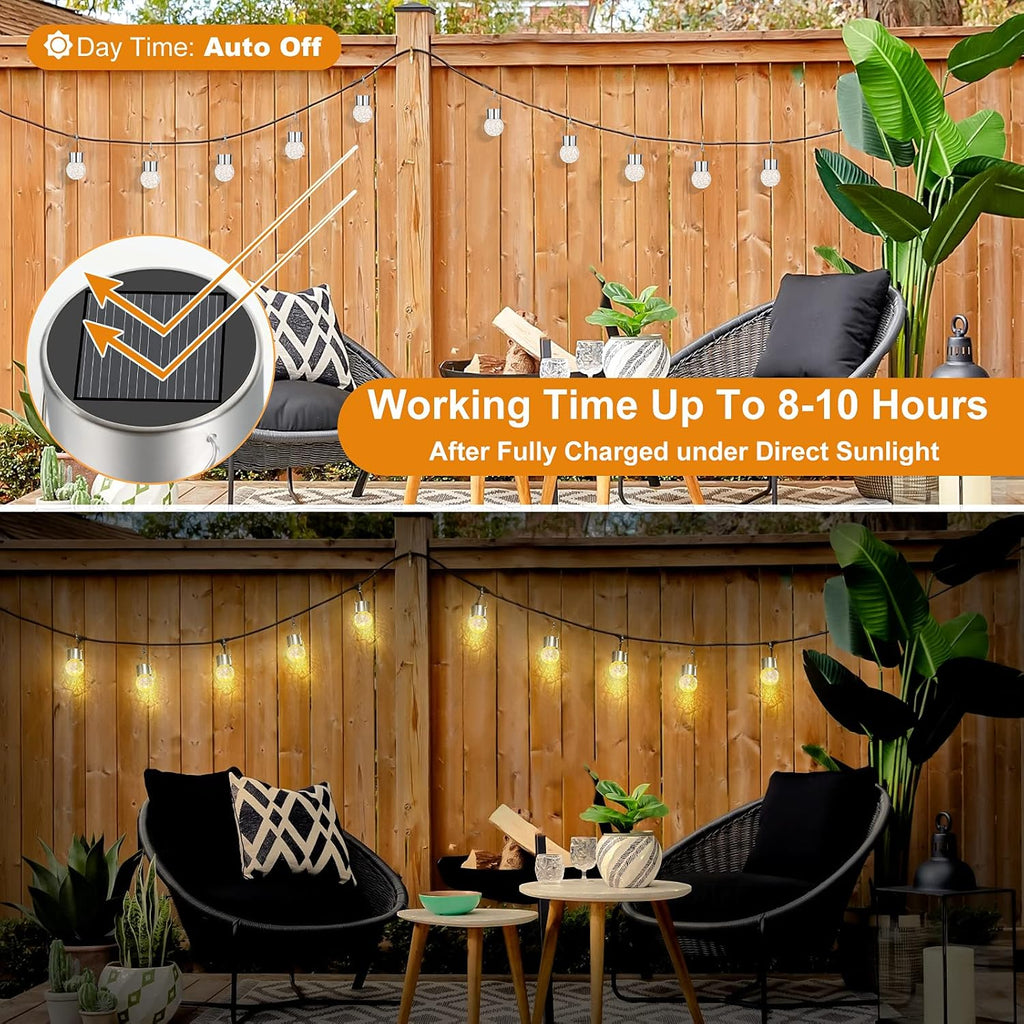 12Pack Hanging Cracked Glass Solar Lights Outdoor Waterproof, Warm White | LED Ball Lights, Tree Solar Powered Globe Lights with Handle for Garden Yard Patio Fence Christmas Decoration